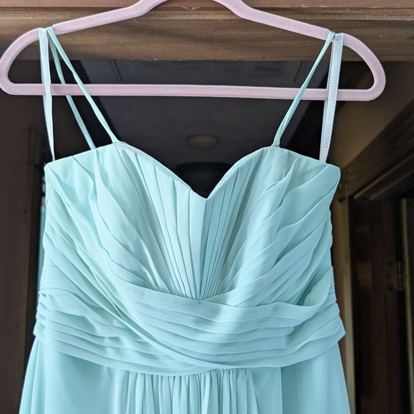 David's Bridal Chiffon Mint Floor Length Dress Size 4 - Picture 1 of 6